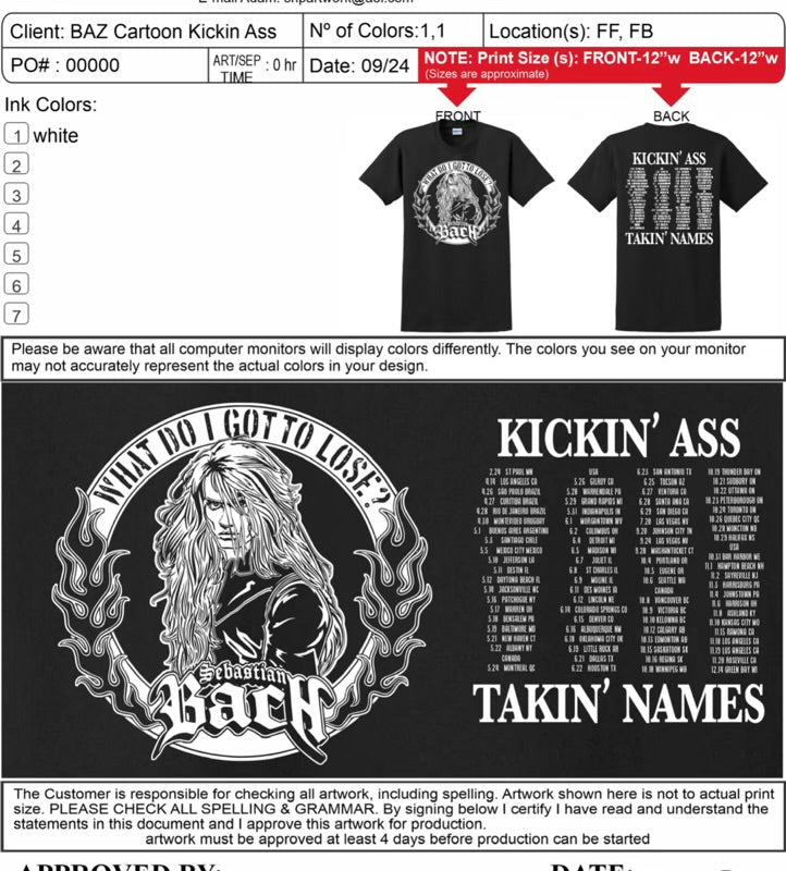 Sebastian Bach What Do I Got To Lose? Cartoon Tour Tee with Date Back
