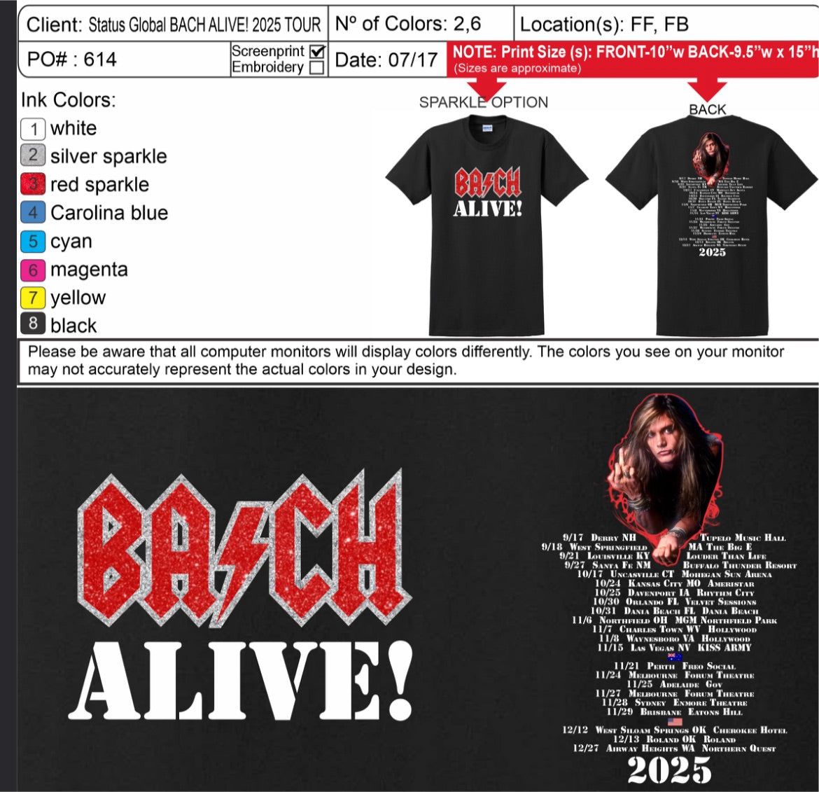 BACH ALIVE! 2025 USA Australia Tour Shirt