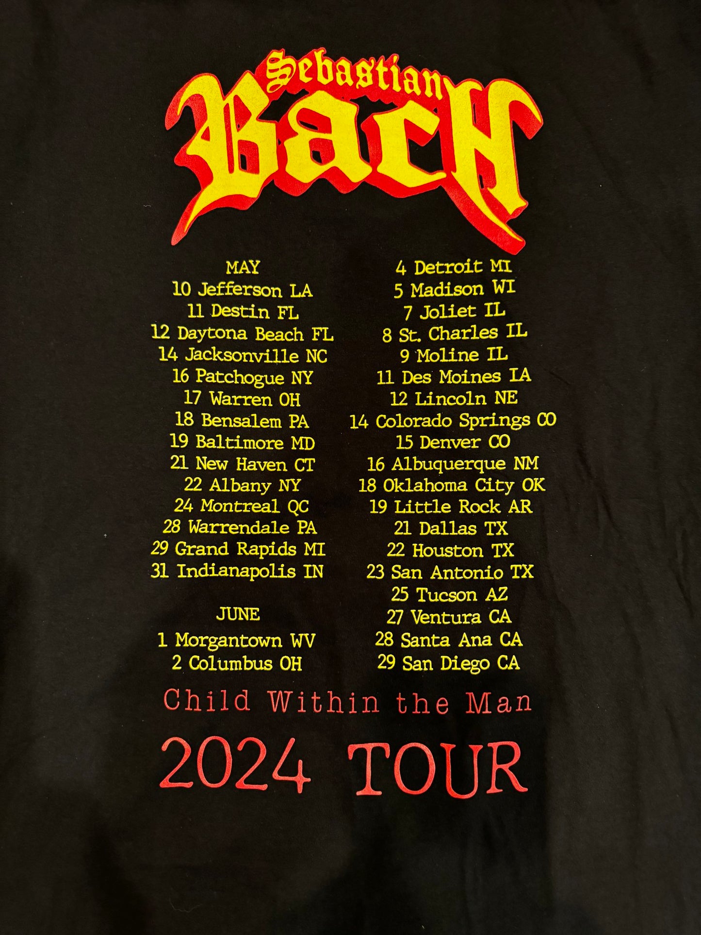 Sebastian Bach Official Child Within the Man 2024 Tour Shirt