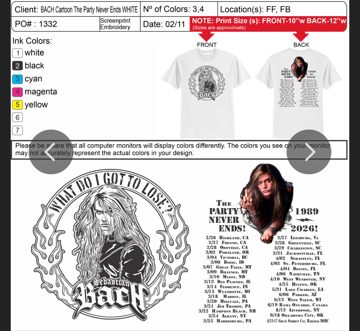 The PARTY NEVER ENDS! 2026 White Tour Tee