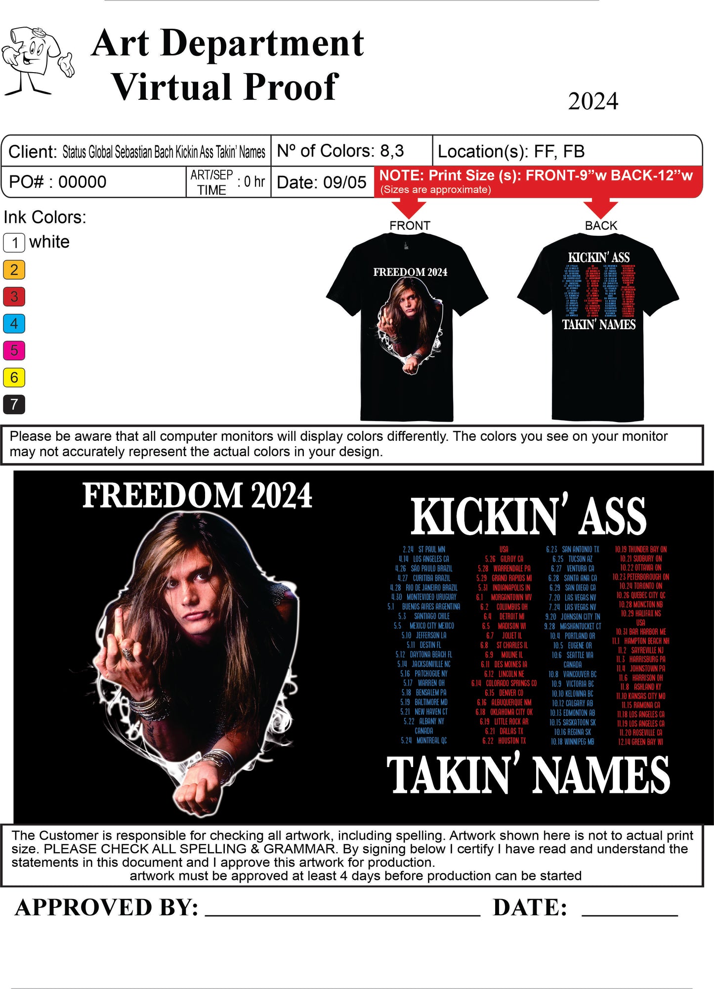 Sebastian Bach FREEDOM 2024 Tour Shirt